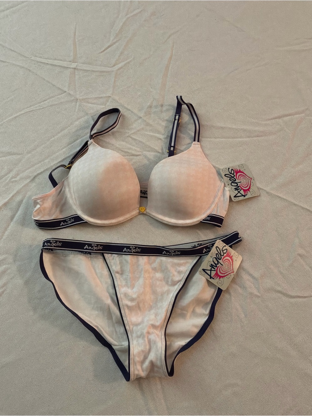 ****** Angels White Bra and Bikini Set with Navy Trim *******